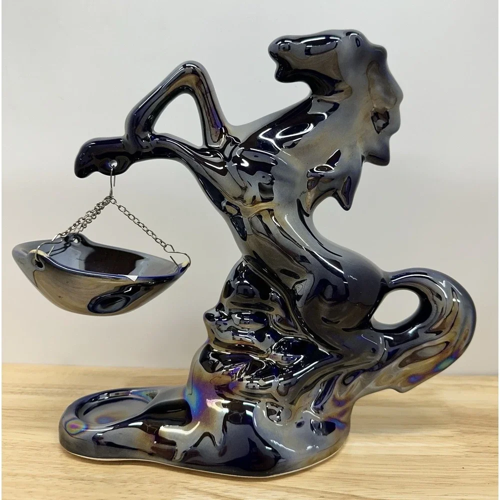 Ceramic Horse Metallic Iridescent Cobalt Blue Made in Poland Candle Oil Warmer